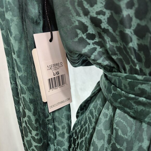 Jade Green Cheetah Print Blouse with Ribbon Waistline - Picture 9 of 11